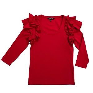 Lauren Ralph Lauren Women's Top Size S Red Ruffle Shoulder 3/4 Sleeve
